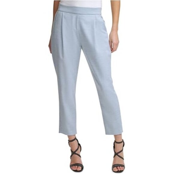 DKNY Women Wear to Work Pants Pleated Elastic Back Waist Ankle Light Blue Size 4 - Picture 1 of 4